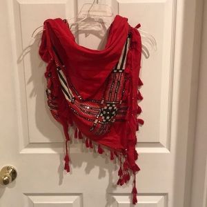 Large red tribal scarf